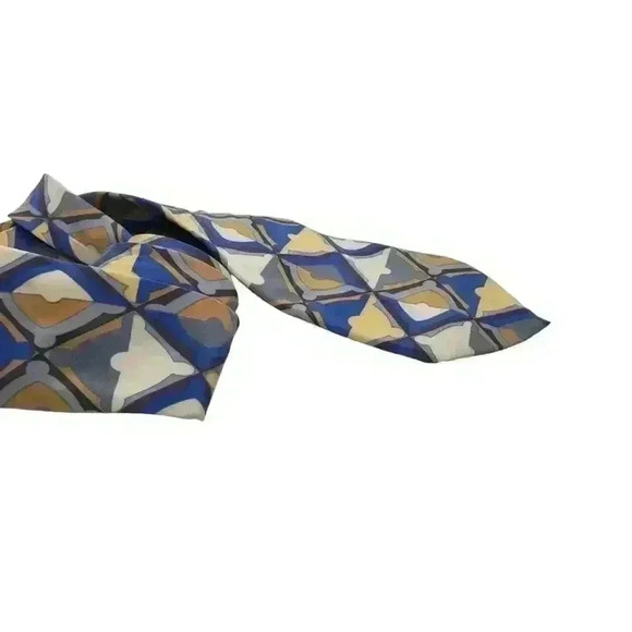 Vintage MCM Silk Neck Tie 100% Silk Italy Geoffrey Beene Luxury Necktie Blue - Picture 2 of 6